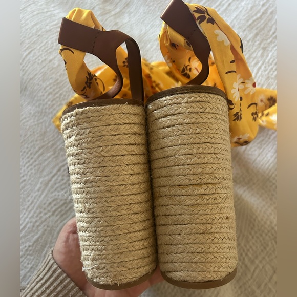Miu Miu Espadrille Platform Wedges with Yellow Floral Scarf Ties - Picture 9 of 9
